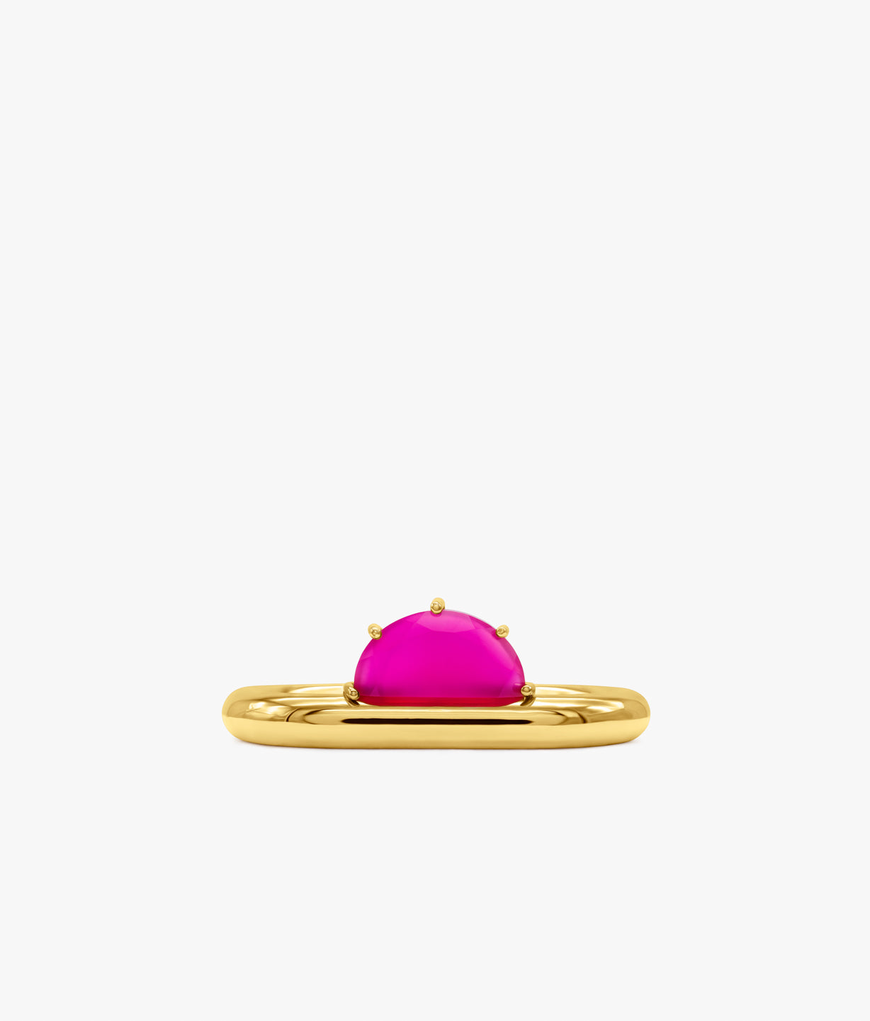 Half Cut Vibrant Large Pink Chalcedony Double Ring