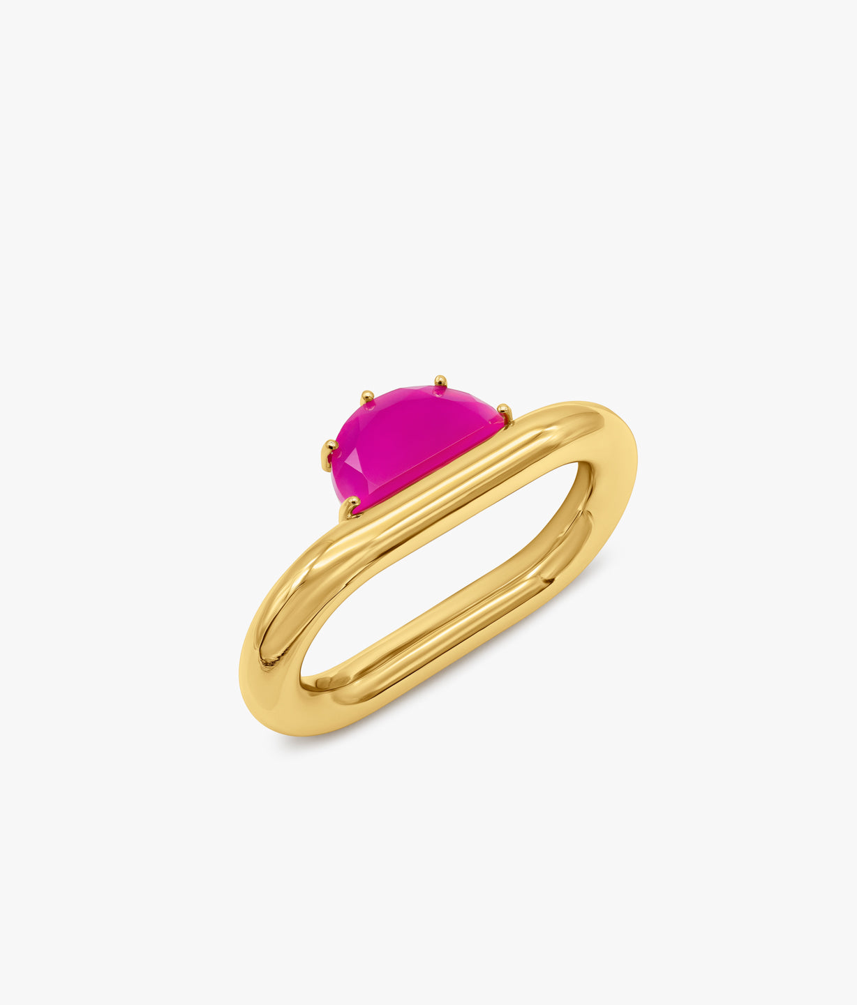 Half Cut Vibrant Large Pink Chalcedony Double Ring