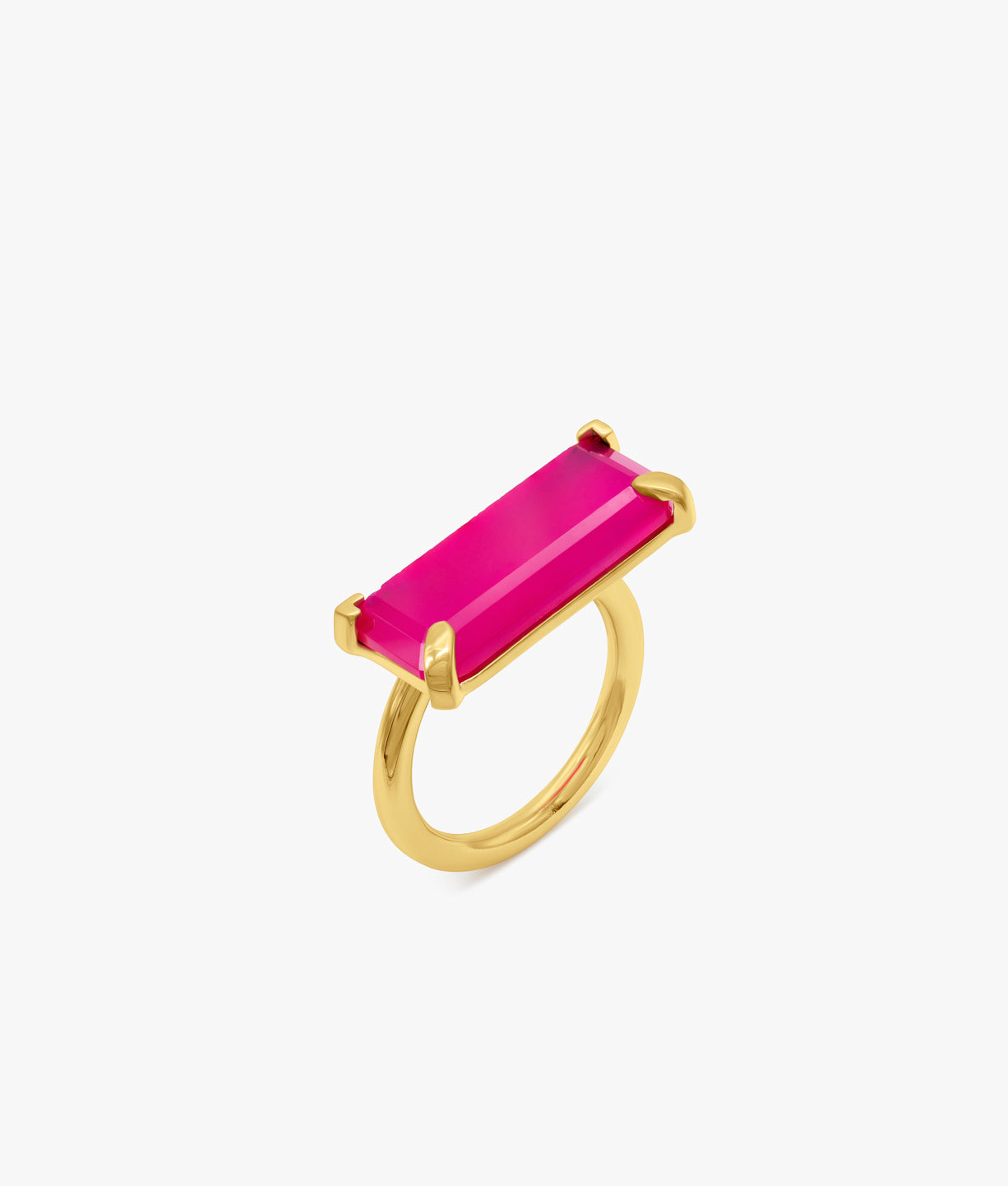 Half Cut Vibrant Pink Chalcedony Ring