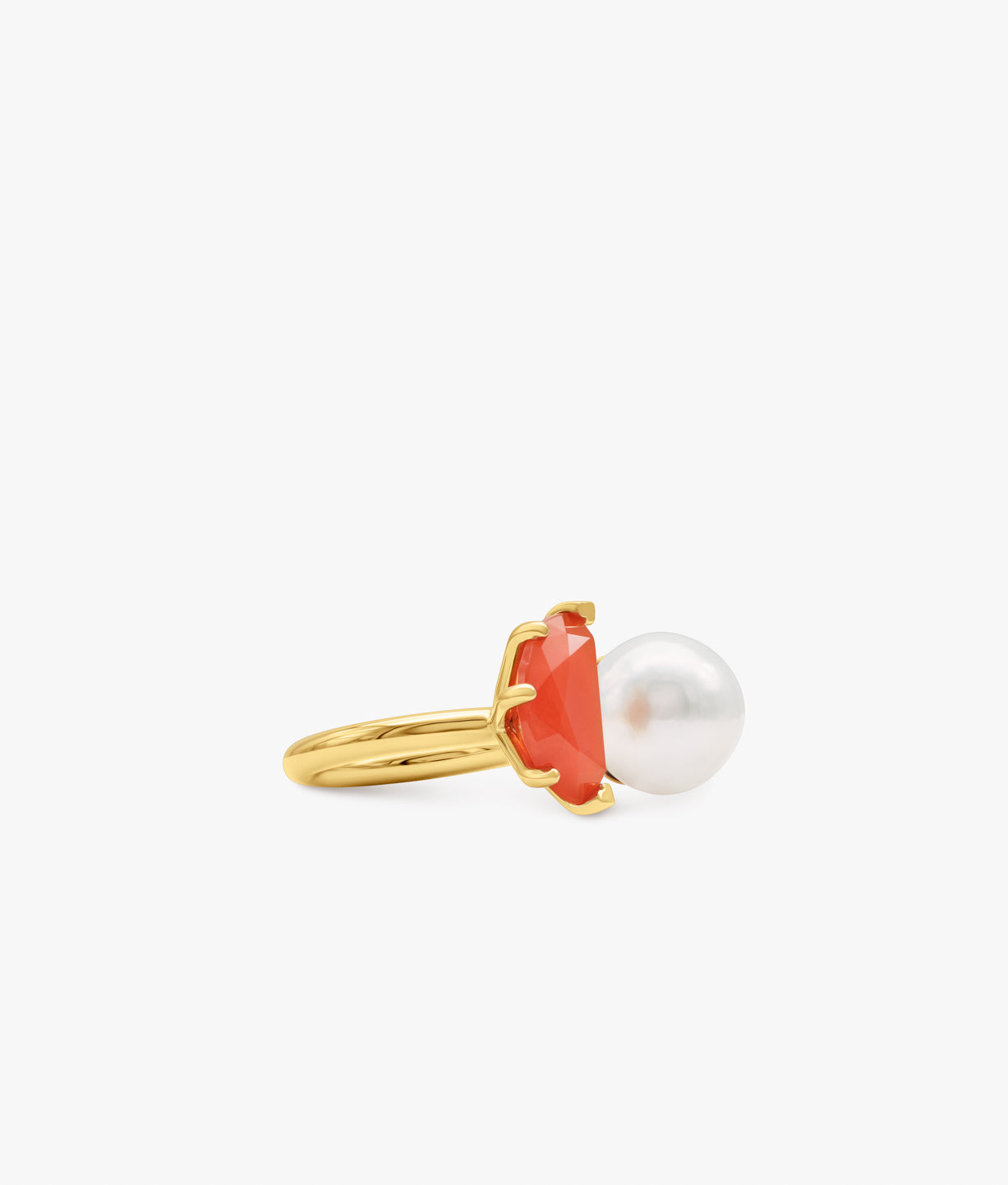 Half Cut Carnelian and Pearl Ring
