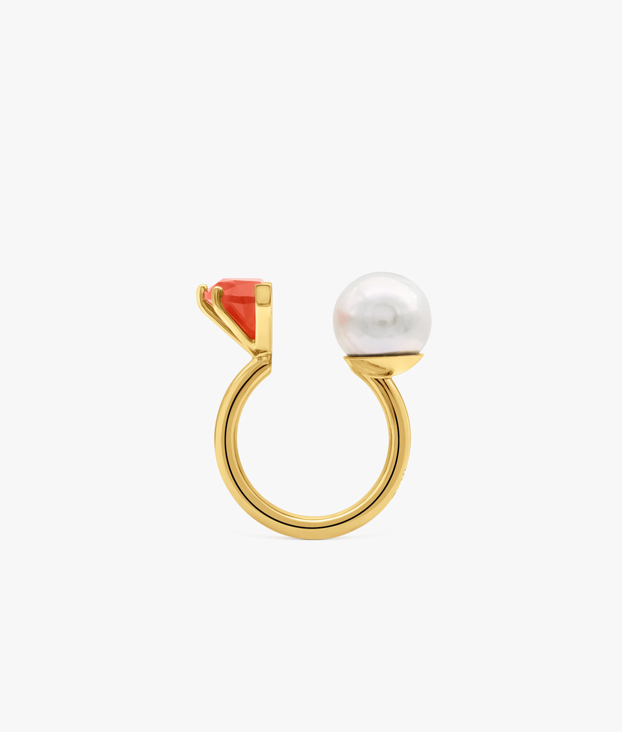 Half Cut Carnelian and Pearl Ring