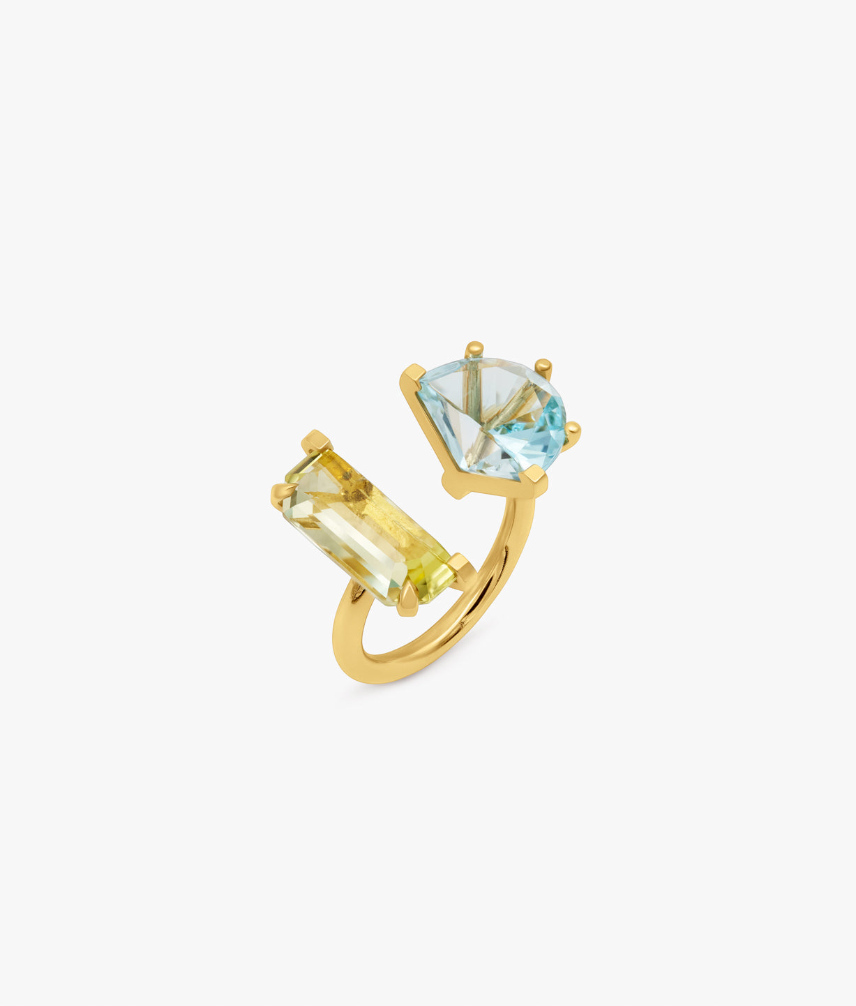 Half Cut Lemon Quartz and Blue Topaz Ring