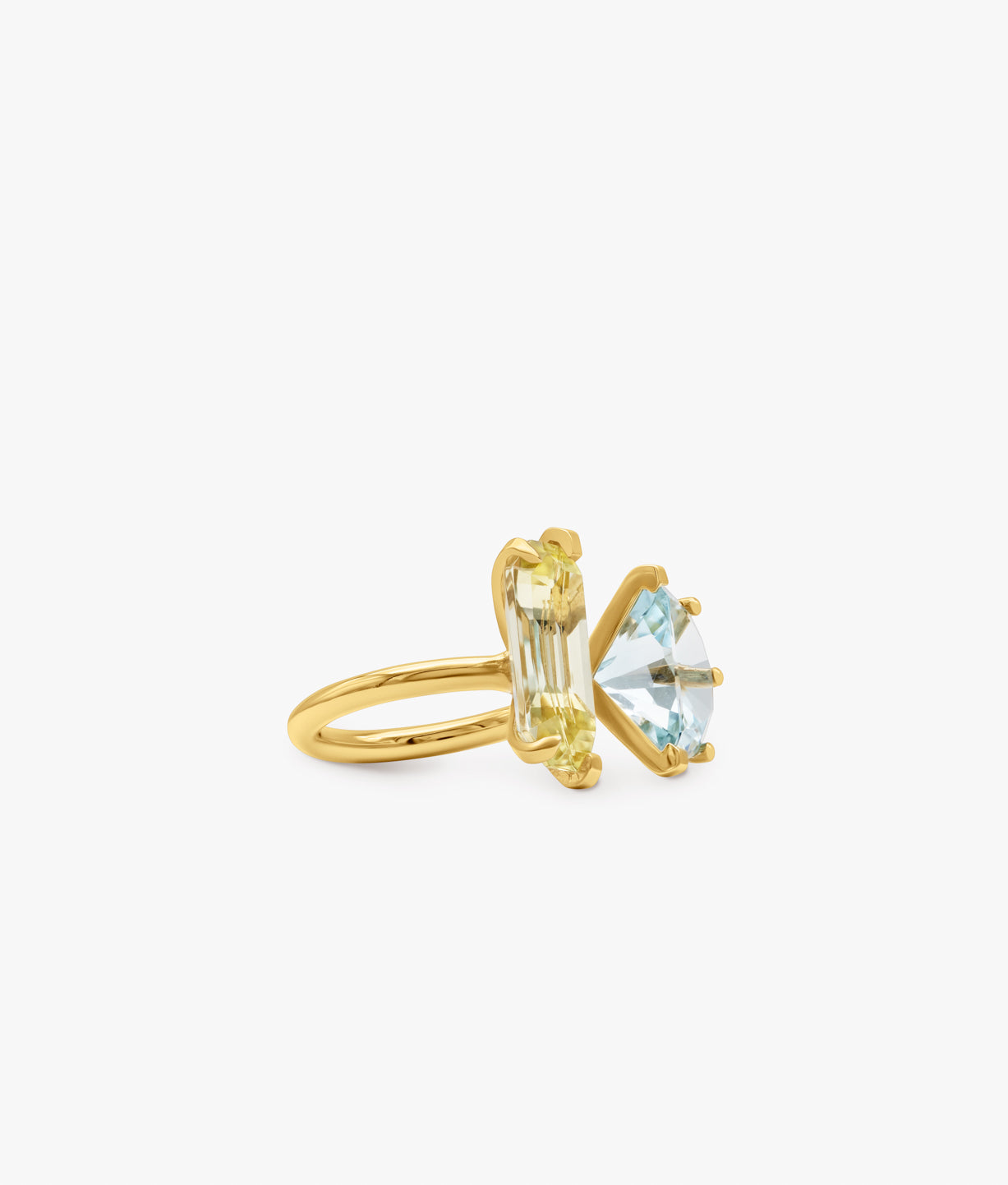 Half Cut Lemon Quartz and Blue Topaz Ring