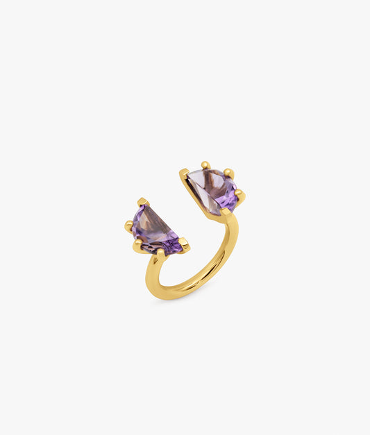 Half Cut Double Amethyst Ring