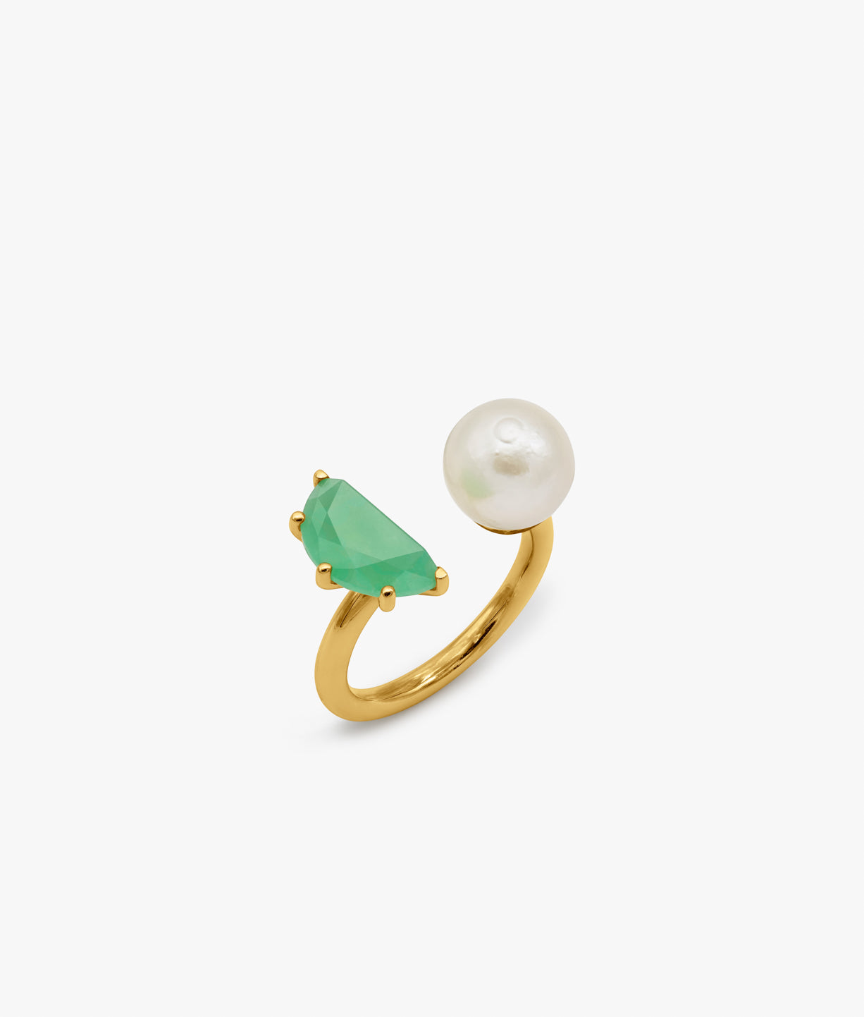 Half Cut Chalcedony and Pearl Ring