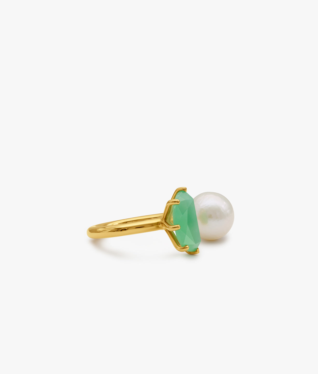 Half Cut Chalcedony and Pearl Ring