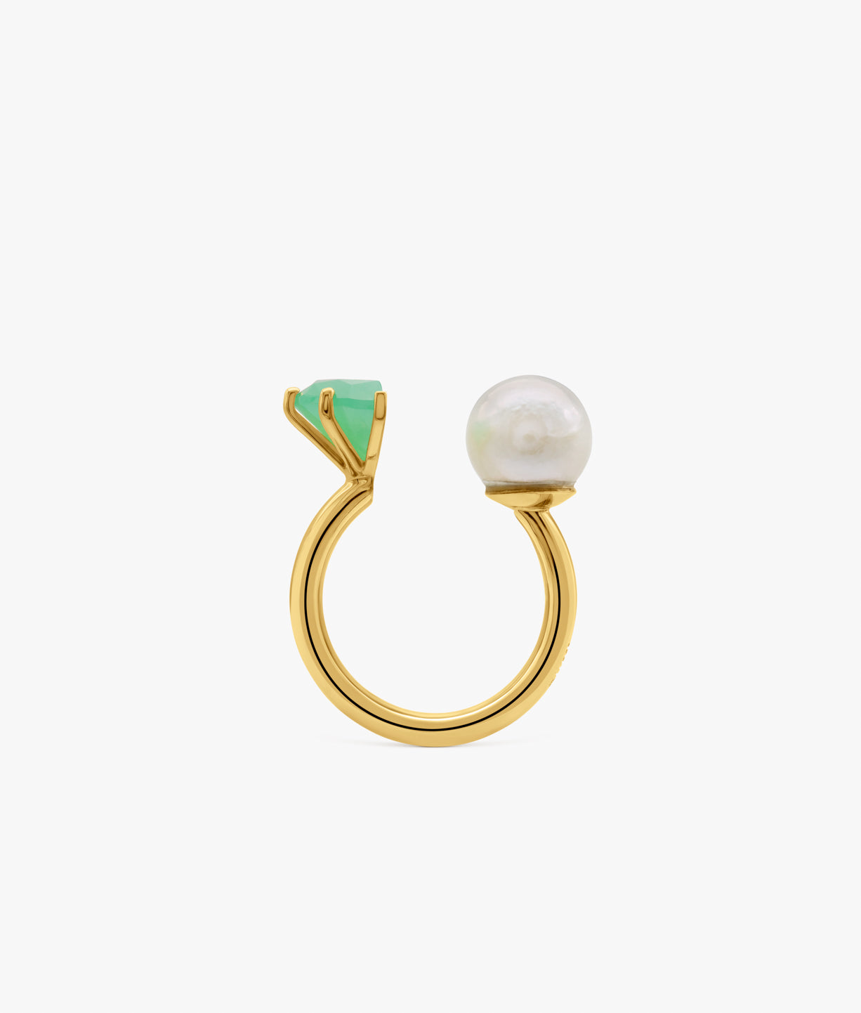 Half Cut Chalcedony and Pearl Ring