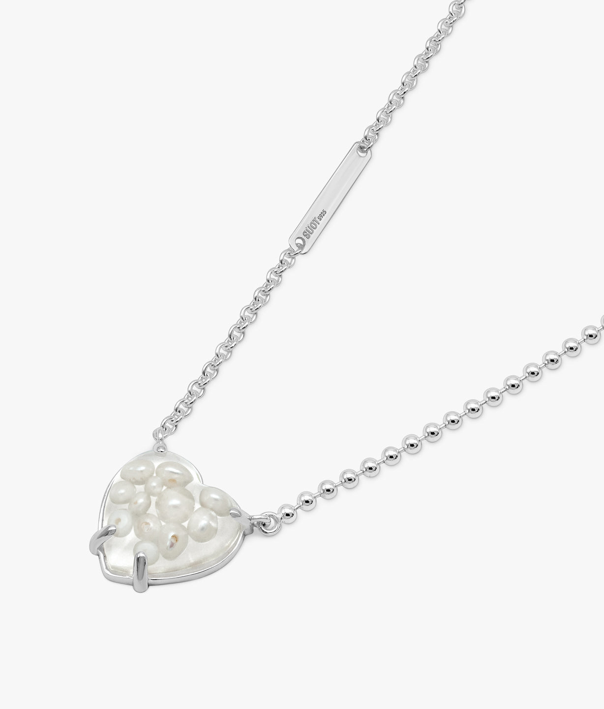 COLLAR DE CORAZÓN DE PERLAS ENCAPSULADAS EN PLATA DE LEY