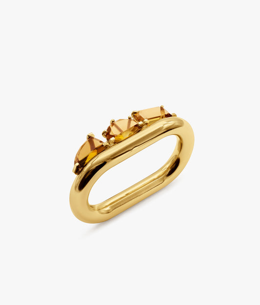 Half Cut Quartz Cognac Double Ring