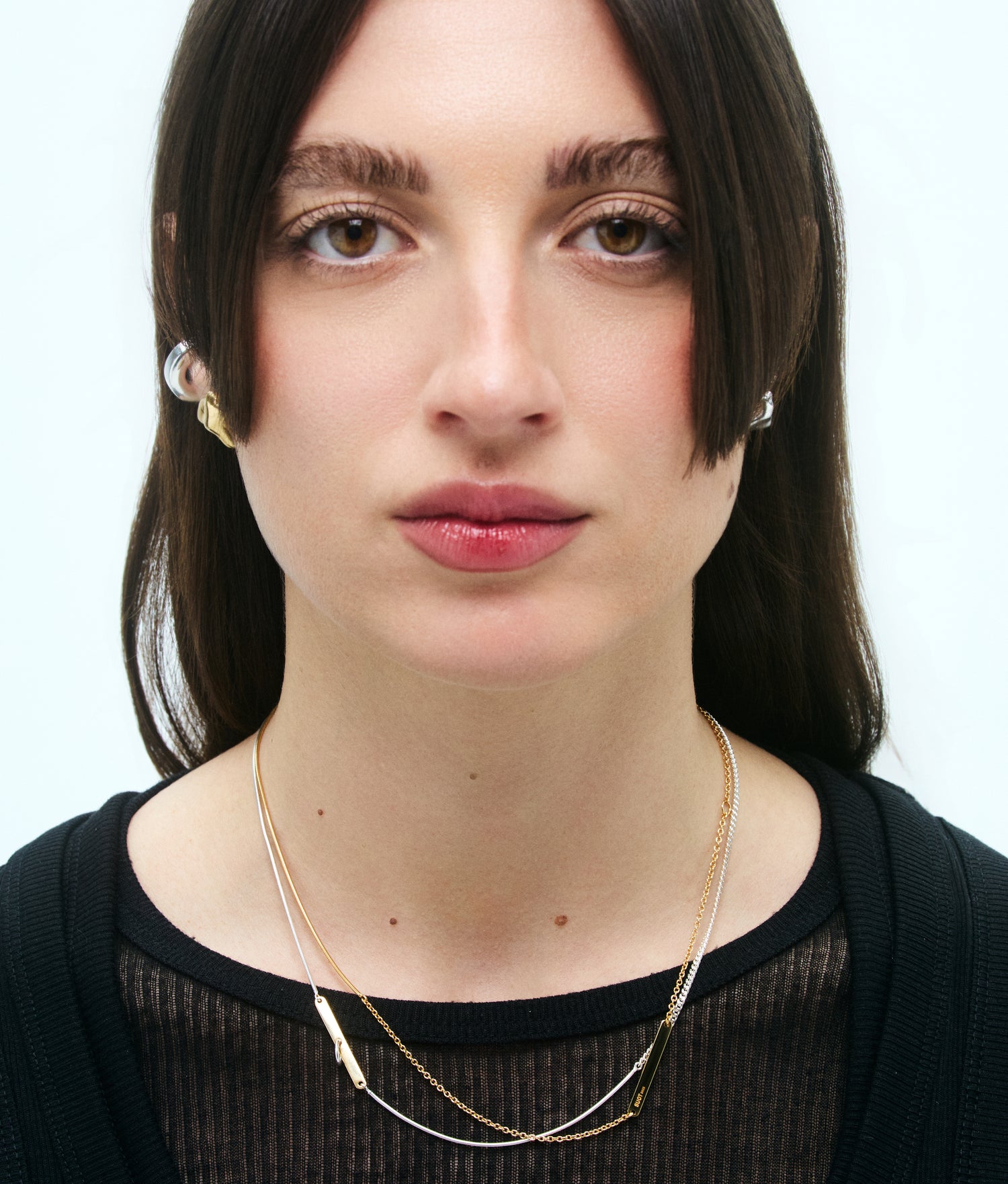 Collar de cadena topo y barbada bimetal de plata con placa SUOT (45cm)
