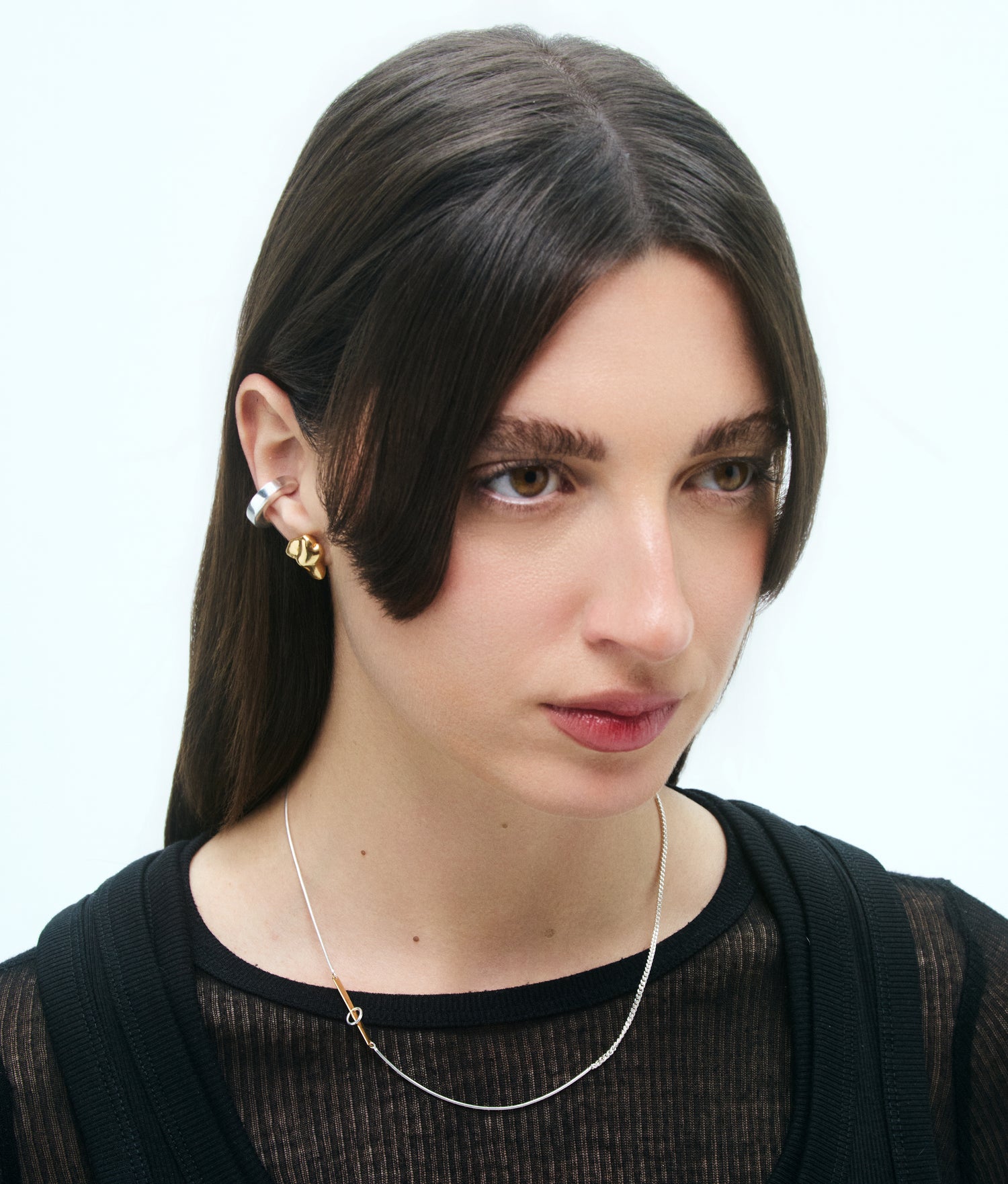 Collar de cadena topo y barbada bimetal de plata con placa SUOT (45cm)