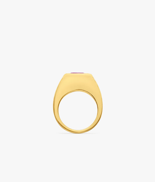 Half Cut Treated Ruby Signet Ring