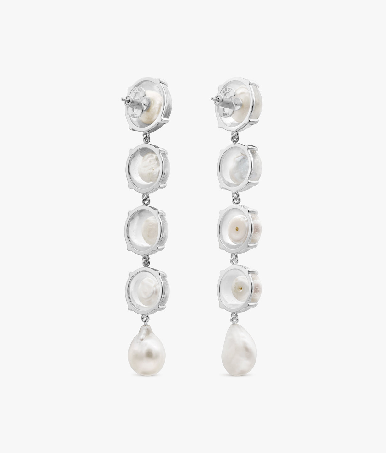 Naked Recyled Pearls Silver Encapsulated Long Earrings by